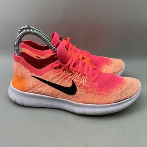 Nike Free RN Flyknit Running Shoes Womens Size 8 Orange Lightweight Low Sneakers